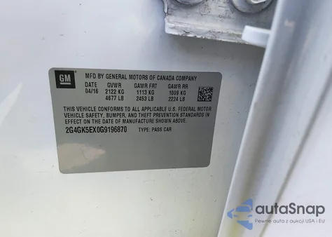 2016 Buick Regal from USA, damaged, VIN 2G4GK5EX0G9196870